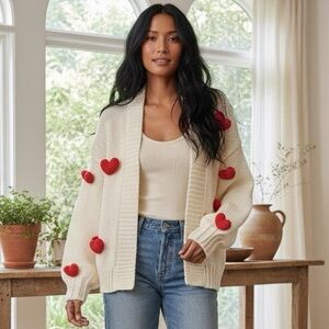Anthropologie Duchamp 3D Hearts Open Front Cardigan in Size Small/Medium